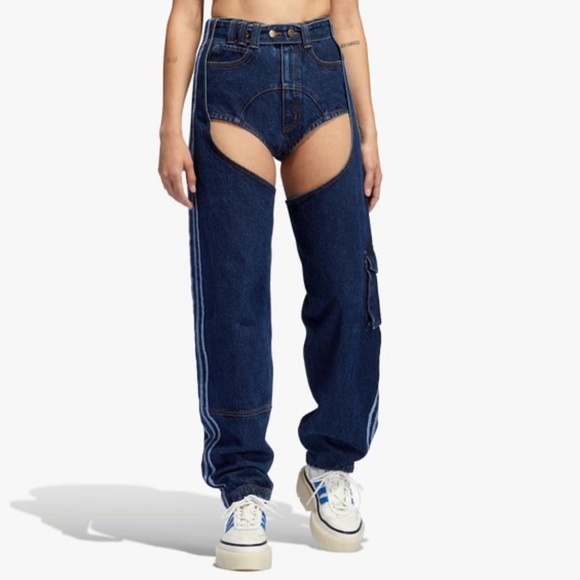 Adidas Originals Women's Dark Blue IVY PARK DENIM CHAPS & MICROSHORTS - Picture 1 of 10